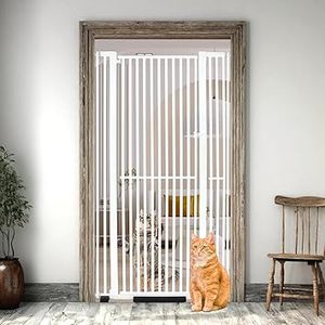 lot H-180 image: 71 Extra Tall Cat Gate Safety Cat Door Adjustable 29.92-42.08 Wide Pet Gate Pressure Mounted Walk Through Swing