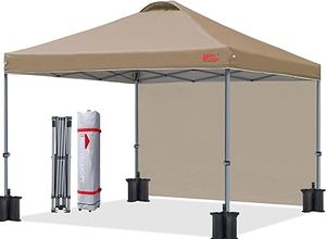 lot P-193 image: MASTERCANOPY Pop up Canopy Tent with 1 Sidewall (12x12 ft, Khaki)
