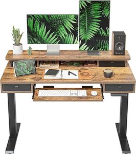 lot O-203 image: FEZIBO Height Adjustable Electric Standing Desk with 4 Drawers and Keyboard Tray, 48 x 24 Inch Table with Storage Shelf