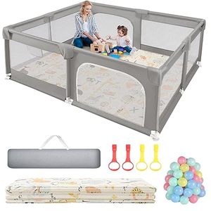 lot K-226 image: Sour Lemon Baby Playpen with Play Mat, 79x71 inch Extra Large Playpen for Babies and Toddlers