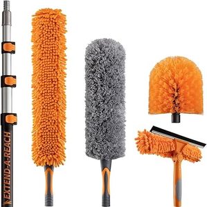 lot H-232 image: 30 Foot High Reach Duster Kit with 7-24 ft Extension Pole  High Ceiling Dusting and Window Cleaning Kit with Telescopic Pole  Window Washer & Squeegee, Cobweb Duster, Fan Blade and Feather Duster