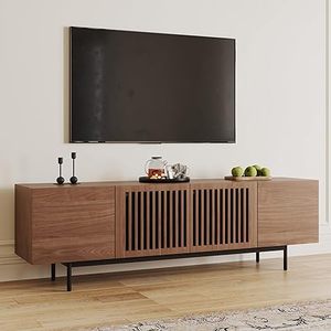 lot L-240 image: POVISON TV Stand, Fully-Assembled Solid Wood TV Cabinet for 65 Inch TV, 70 Walnut Entertainment Center