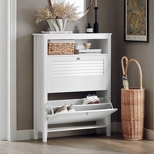 lot L-265 image: Haotian Narrow Shoe Cabinet for Entryway, Morden Shoe Rack with 2 Flip-Drawers, Hallway Shoe Storage with Legs