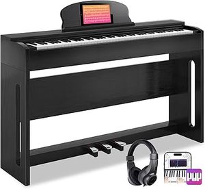 lot E-268 image: AODSK Piano 88Key Weighted Keyboard, fully Size Electronic Piano Keyboard for Beginner, Furniture Stand and Triple Pedals, with Sheet Music Stand, Comes With Headphones,Piano Lessons