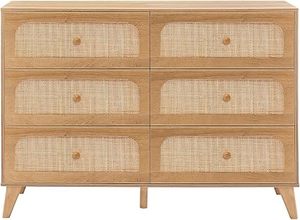 lot H-273 image: 6 Drawer Dresser,Rattan Dresser for Bedroom, Mid-Century Modern Organizer Dresser for Closet