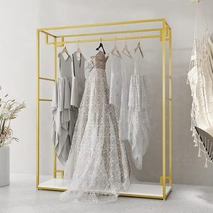 lot H-307 image: HOMEKAYT Gold Clothing Racks with Shelves, Weeding Dress Retail Clothes Rack,Freestanding Rack
