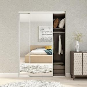 lot B-316 image: JUBEST Mirrored Closet Door 60 x 80, One Side Mirror Door with Top & Bottom Track Kits, 2-Panels Steel Frame Sliding Mirror Closet Door
