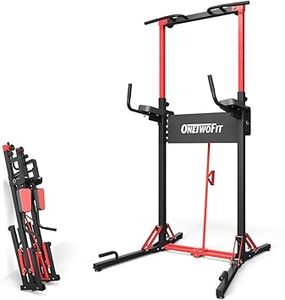 lot F-386 image: ONETWOFIT Foldable Power Tower Pull Up Bar Station Assistive Trainer Multi-Function Adjustable Dip Station for Home Gym Workout, Heavy Duty Strength Training Fitness Equipment Pull Up Stand