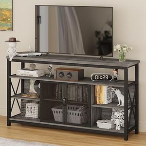 lot L-405 image: BON AUGURE Tall TV Stand for TVs up to 65 Inch, Industrial Entertainment Center with Storage Cabinet, Rustic Wood Media Console Table
