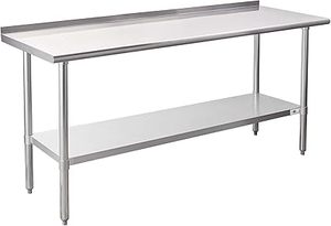 lot H-459 image: Profeeshaw Stainless Steel Prep Table NSF Commercial Work Table with Backsplash and Undershelf for Kitchen Restaurant 24x72 Inch