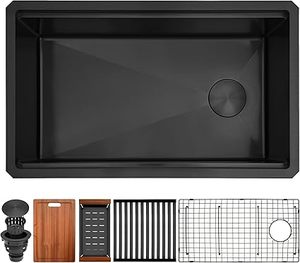 lot H-464 image: Undermount Kitchen Sink 30 inch,Single Bowl Black Kitchen Sink,Handmade 16 Gauge Stainless Steel Workstation