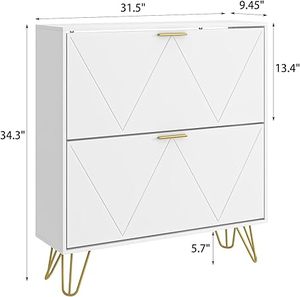 lot L-482 image: LYNSOM 2er Set Shoe Cabinet with 4 Flip Drawers, White Shoe Storage Cabinet