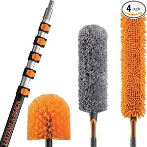 lot H-198 image: 30 Foot High Reach Duster Kit with 24 ft Extension Pole  High Ceiling Duster Cleaning Kit with Telescopic Pole  Cobweb Duster  Feather Duster and Ceiling Fan Duster  The Ultimate Dusting Kit
