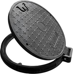 lot C-106 image: 26in Manhole Cover and Frame, 24in Clear opening Round Solid Top Cover, Fiberglass Septic Tank Lid with Bolted Down Base,Reinforced Steel Embedded Sewer Cover WHandle(overall size 28in)
