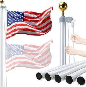 lot P-66 image: Flag Poles for Outside House, Heavy Duty Aluminum Sectional Flag Pole Kit with 3x5 American Flag & Ball Topper for Yard House Ground Residential Commercial (20 FT)