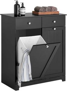 lot H-287 image: SoBuy Tilt-Out Bathroom Laundry Cabinet Hidden Hamper Organizer with Double Baskets and Drawers Storing Unit Storage Chest Cupboard,