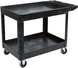 lot S-292 image: Rubbermaid Commercial Products 2-Shelf UtilityService Cart, Medium, Black, Lipped Shelves, Ergonomic Handle, 500 lbs. Capacity, for WarehouseGarageCleaningManufacturing