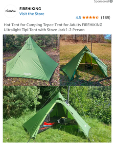 lot P-376 image: Hot Tent for Camping Tepee Tent for Adults FIREHIKING Ultralight Tipi Tent with Stove Jack1-2 Person