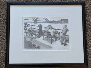 John Bloom Lithograph Framed Print Titled Riverwatchers