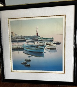 FRANE MLINAR Korkula Boats Fishing, Signed and Numbered 141250 Limited Edition Signed Framed CROATIA Art
