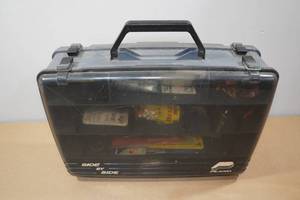 lot 107 image: Plano Side By Side Tackle Box with Assorted Tackle