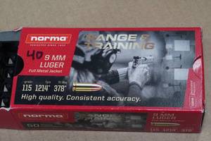 lot 143 image: 40 Norma 9mm Luger 115 Gr FMJ Ammo