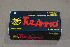 lot 149 image: 50 TulAmmo 9mm Luger 115 Gr FMJ Steel Case Ammo