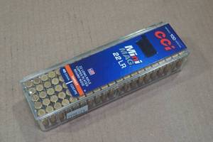 lot 172 image: 100 CCI Mini Mag 22 LR 40 Gr Copper Plated Round Nose Ammo