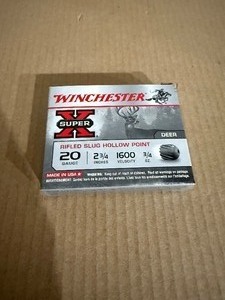 lot 204 image: 5 Winchester Super-X 20 Gauge 2-34 Rifled HP Slugs