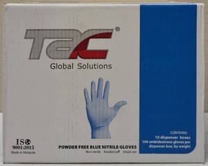 lot 6 image: GLOBAL SOLUTIONS  TAC BRAND- POWDER Free Blue Gloves (10 Boxes) SIZE L