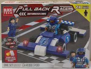 lot 11 image: Block Tech - (1) Pull Back & Release Motorized Car - Put Together Yourself - Blue & White Race Car  (View Photos for More Details)