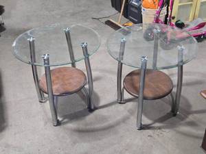 lot 45 image: Set of 2 Round Glass Side Tables with Metal Frames