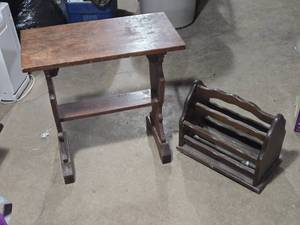 lot 58 image: Wooden Side Table and Magazine Rack