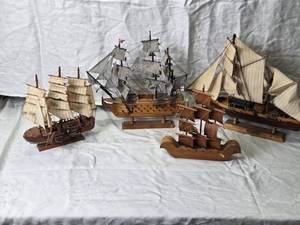 lot 66 image: Collection of 4 Wooden Sail Ship Models