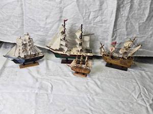 lot 67 image: Set of 4 Wooden Model Sailing Ships