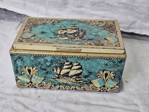 lot 82 image: Vintage West Germany Cigar Chest Tin with Nautical Ship Design