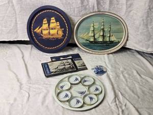 lot 86 image: Variety of Nautical Themed Decor Items Featuring Sail Ships
