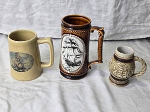 lot 94 image: 3 Vintage Nautical Ceramic Steins
