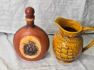 lot 95 image: Vintage Ship-Themed Ceramic Decanter and Pitcher