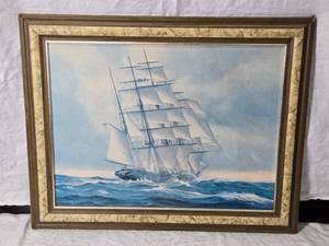 lot 107 image: Hans Skalagard Maritime Ship Painting with Vintage Frame