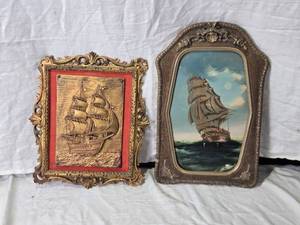 lot 110 image: Pair of Vintage Nautical Ship Themed Wall Art
