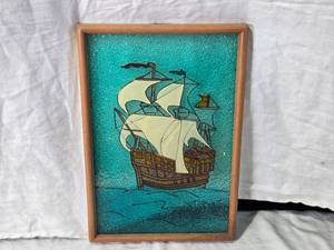 lot 111 image: Stained Glass Panel with Sailing Ship Design