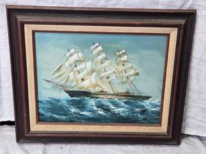 lot 112 image: Framed Sea Vessel Painting - 22 x 18