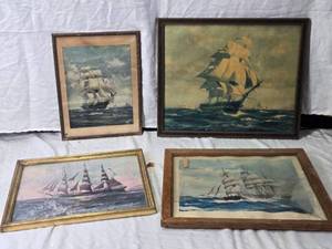 lot 115 image: 4 Framed Vintage Sailing Ship Prints