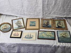 lot 117 image: Collection of 9 Vintage Nautical Ship Paintings