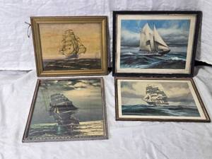 lot 118 image: 4 Vintage Nautical Ship Prints