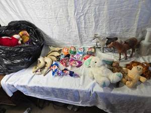 lot 149 image: Collection of Beanie Babies and Plush Toys, Plastic Horn Shaped Noise Makers