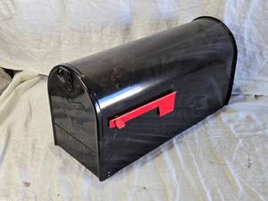 lot 216 image: Black Steel USPS Mailbox with Red Flag