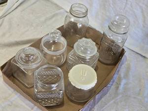 lot 221 image: Vintage Glass Storage Jars with Decorative Lids
