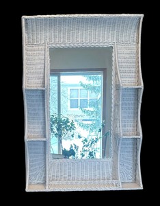 lot 54 image: White Wicker Framed Mirror
